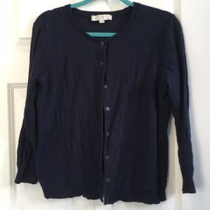 LOFT navy blue textured cotton knit cardigan